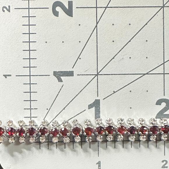 Vintage 925 sterling silver genuine garnets clear quartz tennis bracelet 18.07g - Picture 9 of 10